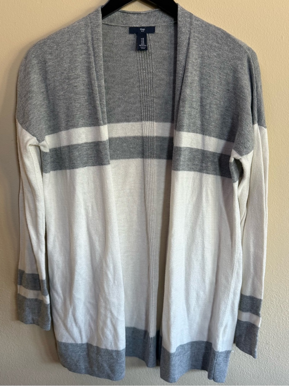GAP Gray and White Striped Open-Front Cardigan